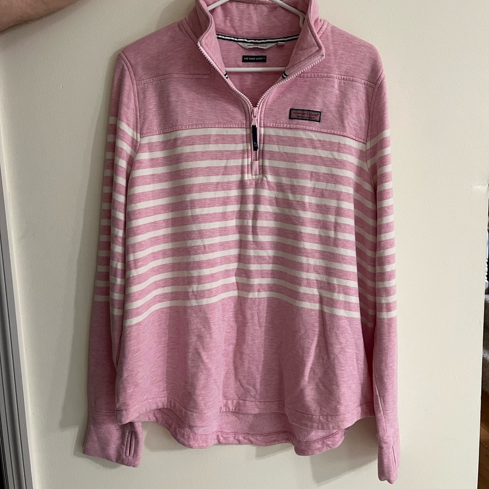 Vineyard Vines Pink Collared Striped Top Long Sleeve